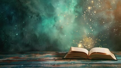 World book day concept. Open book on green background. Copy space for text. Happy book day. 4K Videos