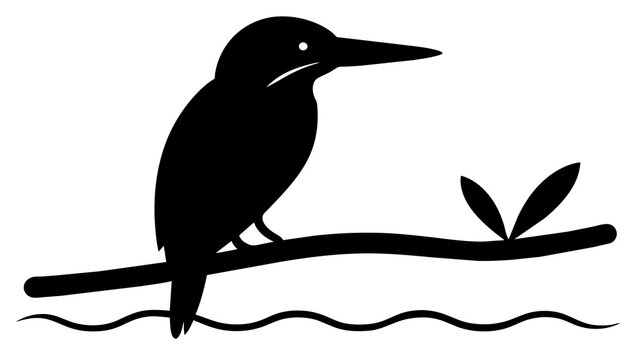 kingfisher sitting on a branch silhouette vector illustration
