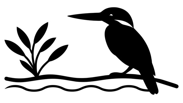 recommend clip art: kingfisher sitting on a branch silhouette vector illustration