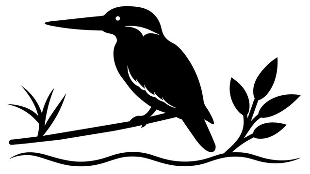 recommend clip art: kingfisher sitting on a branch silhouette vector illustration