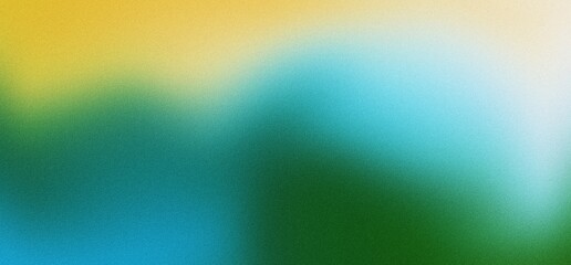 Yellow blue green waves , spray texture color gradient rough abstract retro vibe background template , grainy noise grungy empty space shine bright light and glow 