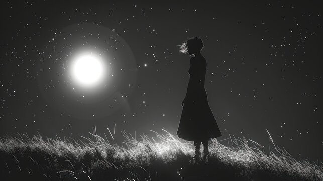 woman against the background of the moon