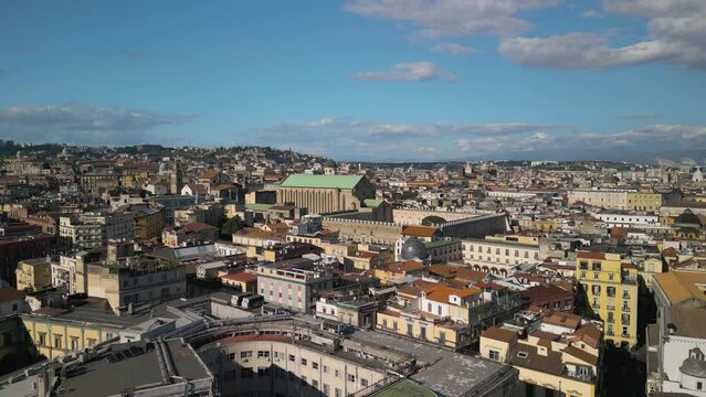 Cinematic Drone Flight Above Naples City - Santa Chiara Monastery, Church, and Museum