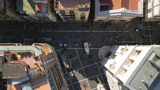 Top Down Aerial View of People Walking on Via Toledo in Naples, Italy