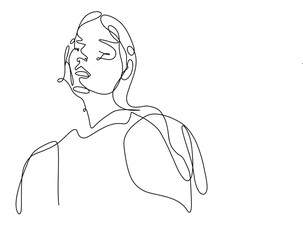 hand drawn one line art illustration woman face continuous line drawing
