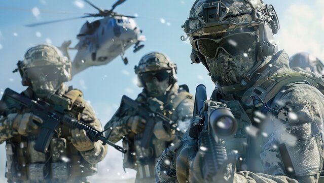 Special Military Operations in action. battleground with high level weapons