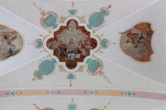 Ceiling frescoes by Franz Anton Maulbert in the Catholic Church of St. Martin in Langenargen on Lake Constance