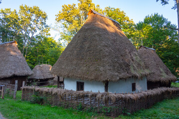 Historical houses at Astra ethnography museum in Sibiu, Romania