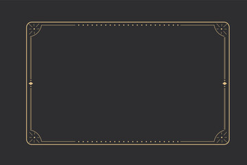 Obraz premium Line golden frame, celestiam minimal esoteric border, mystyc linear decoration with dots, corners isolated on dark background. Geometric shape, tarot 