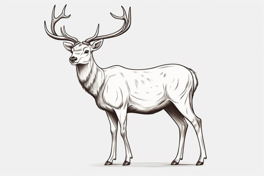 A realistic black and white vector-style face of a deer, captured in HD quality, on a solid background.
