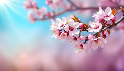 Beautiful nature view of spring flowering trees on blurred background. 