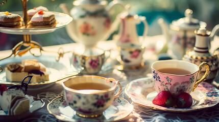 Fototapeta premium Tea Time Extravaganza on background. Generative Ai
