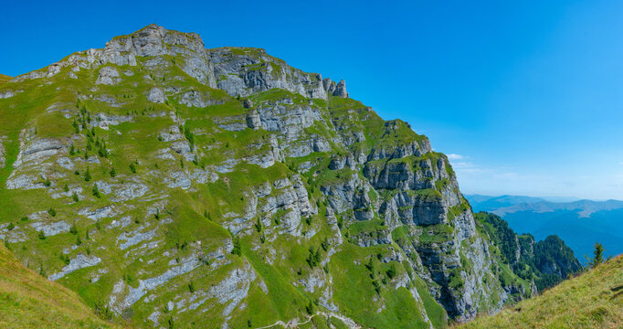 Summer day at Caraiman valley leading to Bucegi mountains near Busteni village in Romania