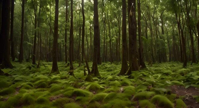 Discover the majestic beauty of a lush green forest, filled with towering karri trees, landscape