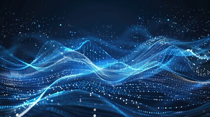 Abstract blue tech background with digital waves, Dynamic network system, Artificial neural connections, Technology background.