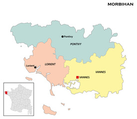 Administrative map of the Breton department of Morbihan, France