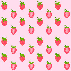 Vector seamless pattern with strawberries. Doodle, flat, hand drawn texture for wallpaper, textile, paper.
