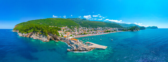 Aerial view of Petrovac in Montenegro