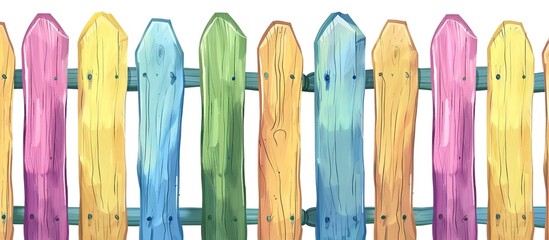 A collection of artful wooden picket fences in vibrant colors like electric blue, magenta, and natural wood. Fashion designer inspired pattern on each fence, making them a stylish fashion accessory