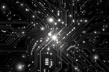 Abstract Technology Circuit Board with Stars Glow on black Sky Pattern