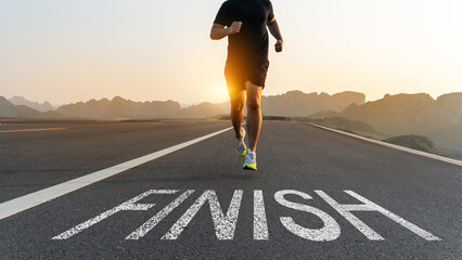 Runners running towards the finish line. Success concept.