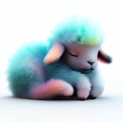 Beautiful cute fluffy sheep sleeping peacefully.with Generative AI technology