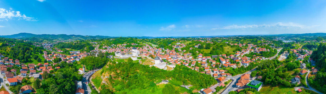 Tesanj castle and surrounding cityscape in Bosnia and Herzegovina