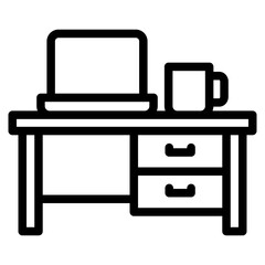 Office workspace desk icon. Computer table with folders