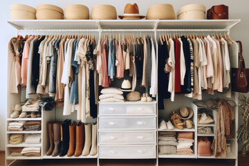 Large wardrobe with different clothes, home stuff and shoes