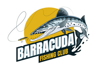 Catching Barracuda Fish T-Shirt Design in Vintage Style
