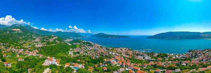 Panorama of Boka Kotorska from Herceg Novi, Montenegro - obrazy, fototapety, plakaty