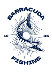 Vintage Shirt Design of Barracuda Fishing in Black and White