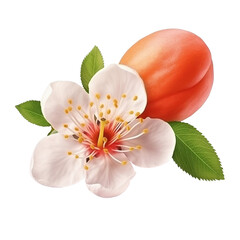 Apricot and apricot flower on white background