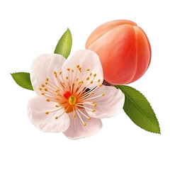 Apricot and apricot flower on white background