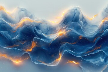 elegant abstract ocean wave background that combines blue and gold colors Generative AI - obrazy, fototapety, plakaty