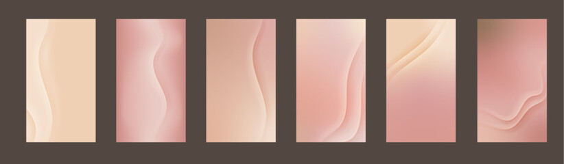 Nude gradient. Pastel nude background set, modern gradient vector design. Trendy screen.