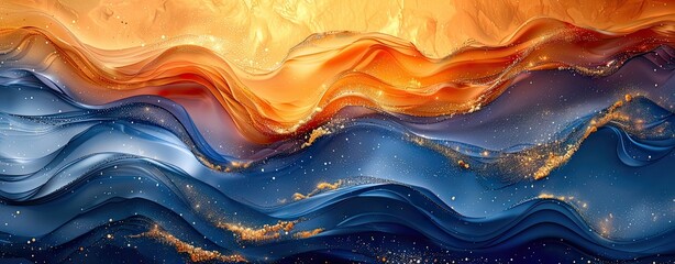 elegant abstract ocean wave background that combines blue and gold colors Generative AI