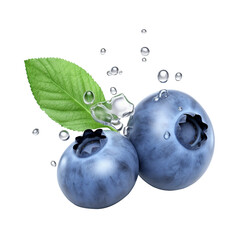Set of blueberries and blueberry leaves isolated on white background with clipping path