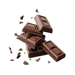 Dark chocolate chunks isolated on white background with clipping path