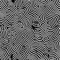 Abstract psychedelic black and white background with distorted lines and stains.