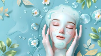 Beautiful woman washing face. Young attractive appearance female cleaning face, Skincare spa