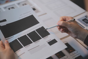 UX UI design process for modish mobile application and website . Creative prototype of wireframe...