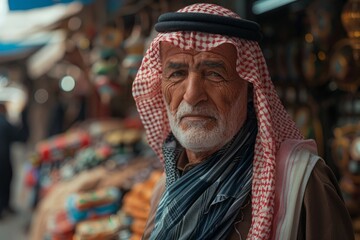 Elderly Man in Traditional Attire at Market