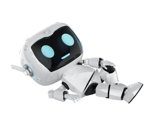 Cute and small artificial intelligence personal assistant robot lie down isolated