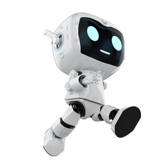 Cute and small artificial intelligence personal assistant robot walk isolated