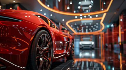 Luxury cars staged elegantly in a high end showroom ambient lighting accentuating curves and craftsmanship