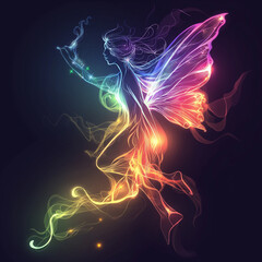 虹色に輝く蝶の羽をもつ妖精。フェアリー - obrazy, fototapety, plakaty