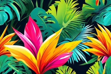 Fototapeta premium the exotic pattern with animal and flowers . Ai Generativ