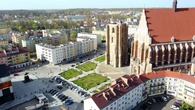 Basilica of St. Jacob And St. Agnes Catholic Church In Nysa, Poland. Aerial Drone Shot