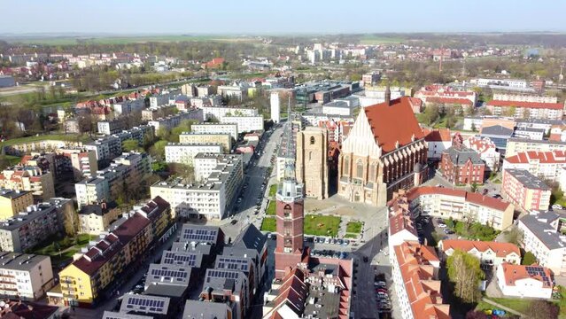 New Town Area Of Nysa With The Basilica of St. Jacob and St. Agnes In Opole Voivodeship, Poland.